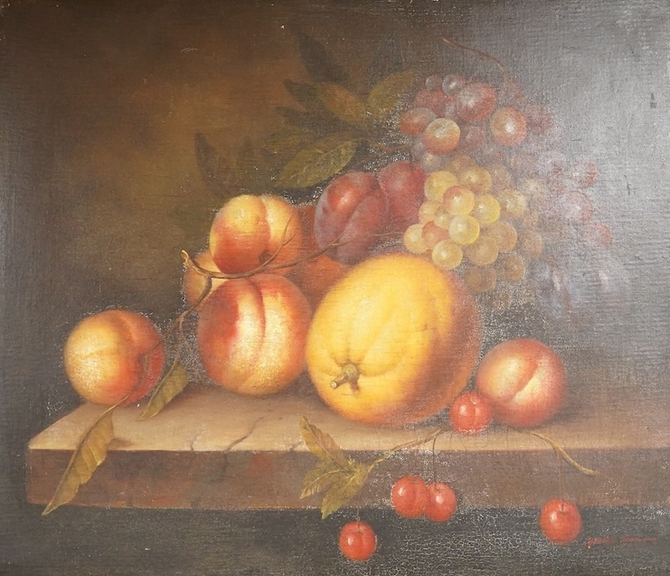 19th century, still life of fruit, indistinctly signed James Penway?, unframed, 52 x 61cm relined